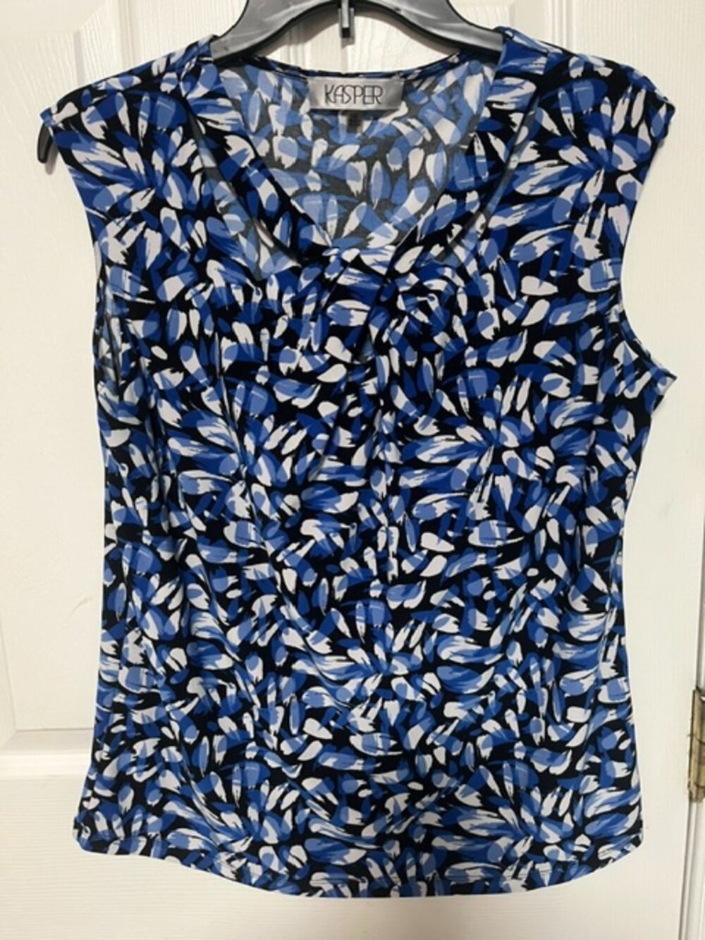 Kasper Blue, Black, & White Short-Sleeve Blouse